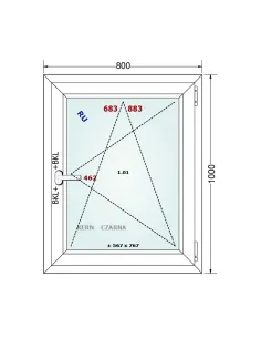 Okno PCV 80 x 100 cm Rozwierno-Uchylne Dwuszybowe Gealan S 8000 2