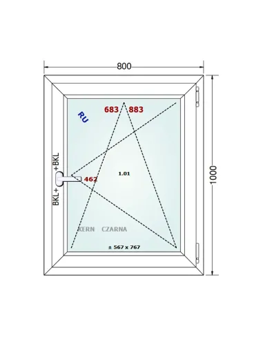 Okno PCV 80 x 100 cm Rozwierno-Uchylne Dwuszybowe Gealan S 8000