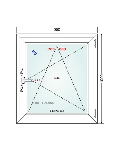 Okno PCV 90 x 100 cm Rozwierno-Uchylne Dwuszybowe Gealan S 8000