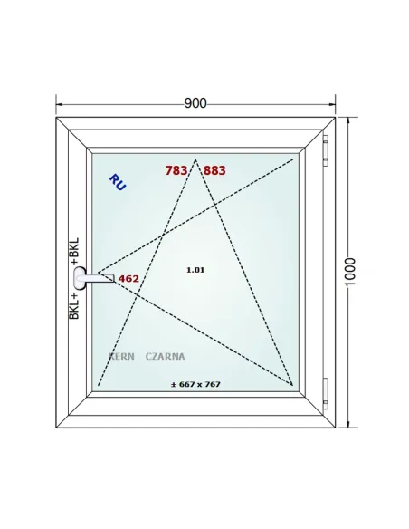 Okno PCV 90 x 100 cm Rozwierno-Uchylne Dwuszybowe Gealan S 8000