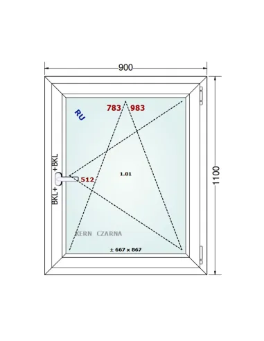 Okno PCV 90 x 110 cm Rozwierno-Uchylne Dwuszybowe Gealan S 8000