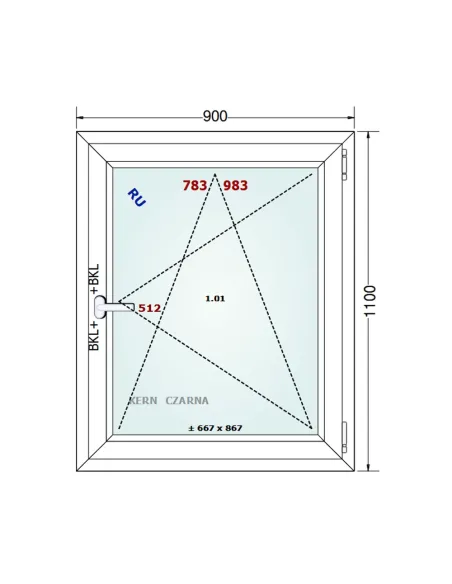 Okno PCV 90 x 110 cm Rozwierno-Uchylne Dwuszybowe Gealan S 8000