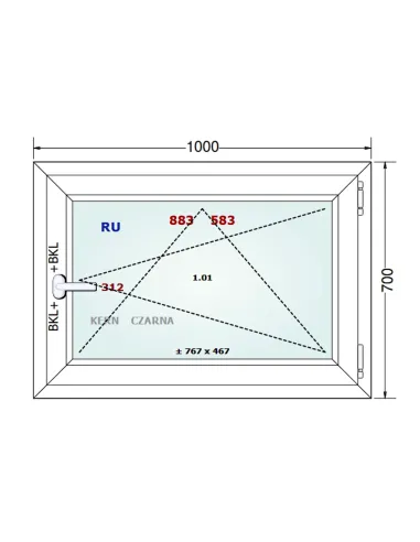 Okno PCV 100 x 70 cm Rozwierno-Uchylne Dwuszybowe Gealan S 8000