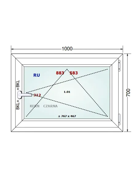 Okno PCV 100 x 70 cm Rozwierno-Uchylne Dwuszybowe Gealan S 8000
