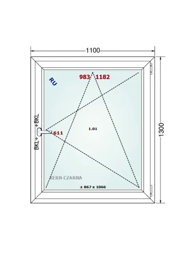 Okno PCV 110 x 130 cm Rozwierno-Uchylne Dwuszybowe Gealan S 8000