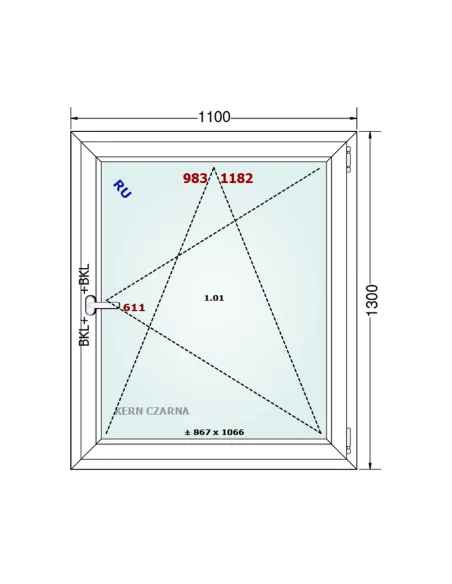 Okno PCV 110 x 130 cm Rozwierno-Uchylne Dwuszybowe Gealan S 8000