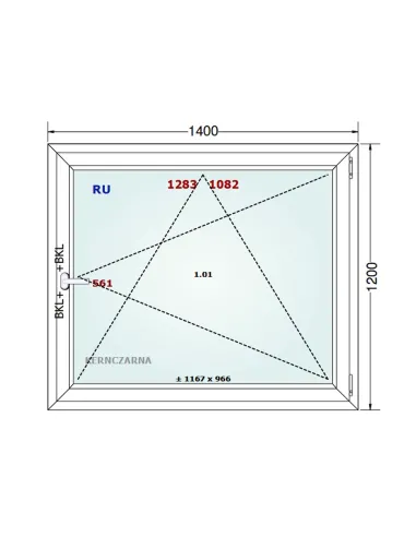 Okno PCV 140 x 120 cm Rozwierno-Uchylne Dwuszybowe Gealan S 8000