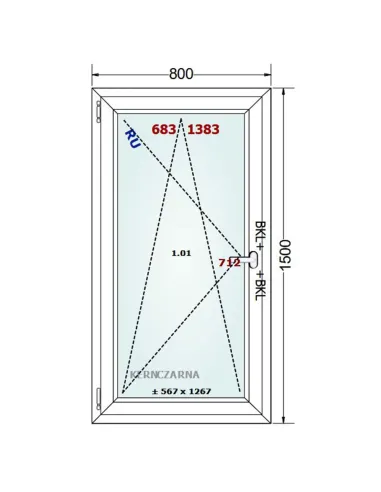 Okno PCV 80 x 150 cm Rozwierno-Uchylne Dwuszybowe Gealan S 8000