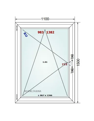 Okno PCV 110 x 150 cm Rozwierno-Uchylne Dwuszybowe Gealan S 8000