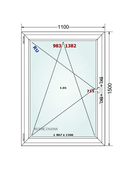 Okno PCV 110 x 150 cm Rozwierno-Uchylne Dwuszybowe Gealan S 8000