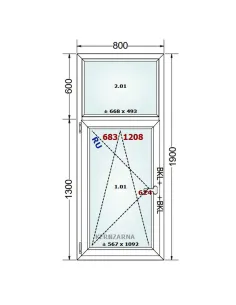 Okno PCV 80 x 190 cm FIX-Rozwierno-Uchylne Dwuszybowe Gealan S 8000 2