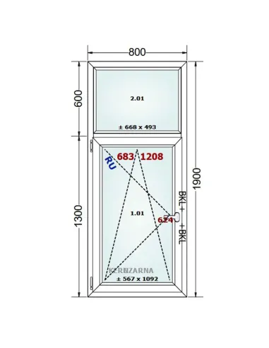 Okno PCV 80 x 190 cm FIX-Rozwierno-Uchylne Dwuszybowe Gealan S 8000