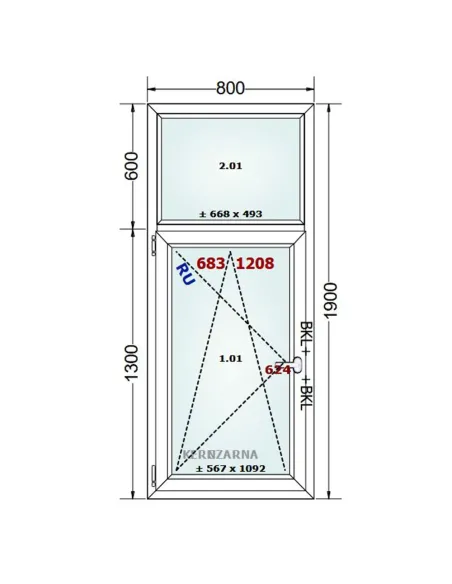 Okno PCV 80 x 190 cm FIX-Rozwierno-Uchylne Dwuszybowe Gealan S 8000