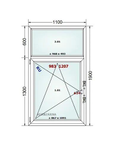 Okno PCV 110 x 190 cm FIX-Rozwierno-Uchylne Dwuszybowe Gealan S 8000