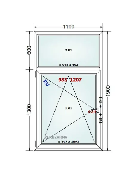 Okno PCV 110 x 190 cm FIX-Rozwierno-Uchylne Dwuszybowe Gealan S 8000