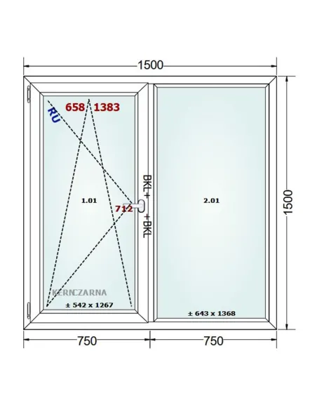 Okno PCV 150 x 150 cm Rozwierno-Uchylne-FIX Dwuszybowe Gealan S 8000