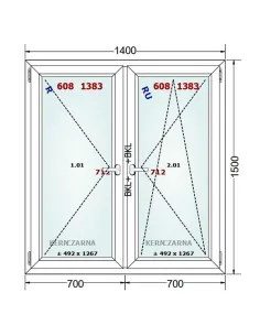 Okno PCV 140 x 150 cm Rozwierne-Rozwierno-Uchylne Dwuszybowe Gealan S 8000 2