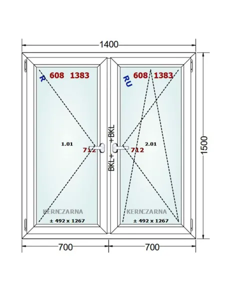 Okno PCV 140 x 150 cm Rozwierne-Rozwierno-Uchylne Dwuszybowe Gealan S 8000