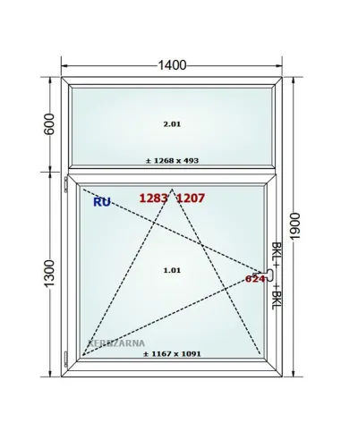 Okno PCV 140 x 190 cm FIX-Rozwierno-Uchylne Dwuszybowe Gealan S 8000