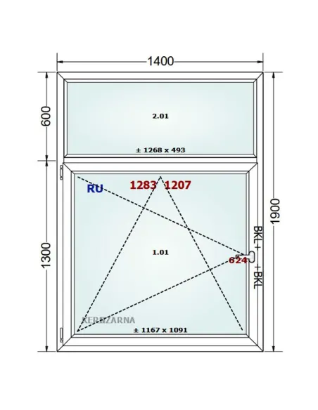 Okno PCV 140 x 190 cm FIX-Rozwierno-Uchylne Dwuszybowe Gealan S 8000
