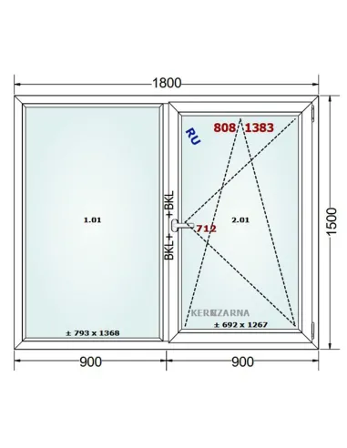 Okno PCV 180 x 150 cm FIX-Rozwierno-Uchylne Dwuszybowe Gealan S 8000