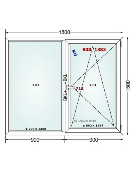 Okno PCV 180 x 150 cm FIX-Rozwierno-Uchylne Dwuszybowe Gealan S 8000