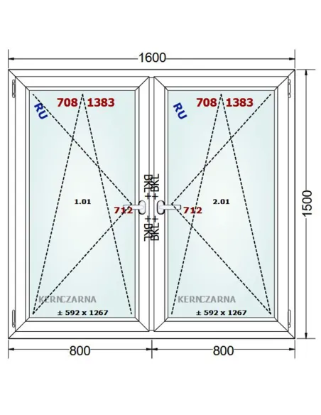 Okno PCV 160 x 150 cm Rozwierno-Uchylne-Rozwierno-Uchylne Dwuszybowe Gealan S 8000