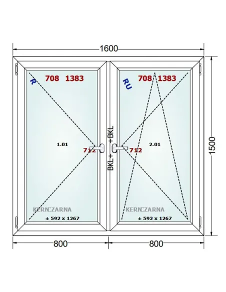 Okno PCV 160 x 150 cm Rozwierne-Rozwierno-Uchylne Dwuszybowe Gealan S 8000