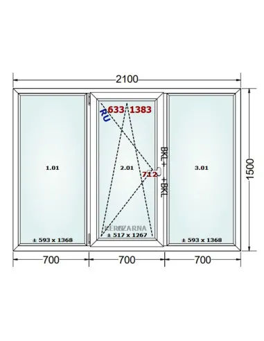 Okno PCV 210 x 150 cm FIX-Rozwierno-Uchylne-FIX Dwuszybowe Gealan S 8000
