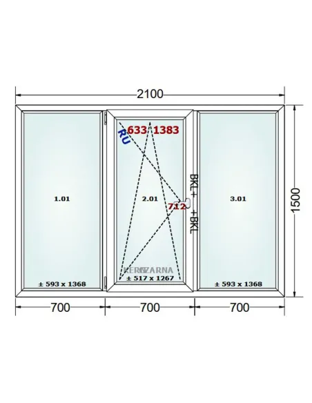 Okno PCV 210 x 150 cm FIX-Rozwierno-Uchylne-FIX Dwuszybowe Gealan S 8000