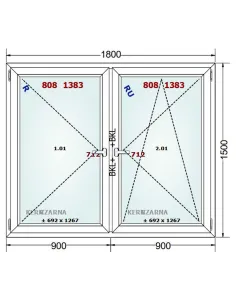 Okno PCV 180 x 150 cm Rozwierne-Rozwierno-Uchylne Dwuszybowe Gealan S 8000 2