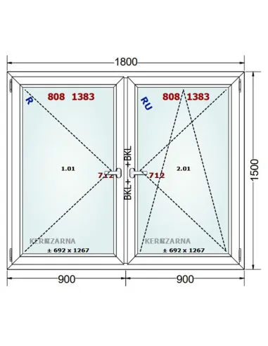 Okno PCV 180 x 150 cm Rozwierne-Rozwierno-Uchylne Dwuszybowe Gealan S 8000