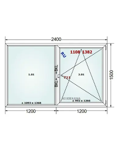 Okno PCV 240 x 150 cm Rozwierne-Rozwierno-Uchylne Dwuszybowe Gealan S 8000