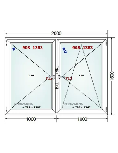 Okno PCV 200 x 150 cm Rozwierne-Rozwierno-Uchylne Dwuszybowe Gealan S 8000
