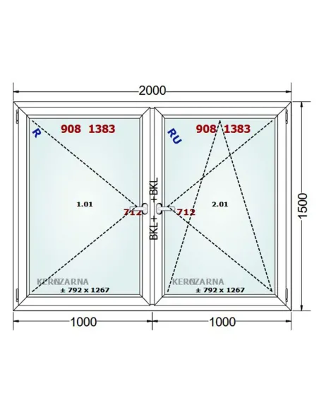 Okno PCV 200 x 150 cm Rozwierne-Rozwierno-Uchylne Dwuszybowe Gealan S 8000