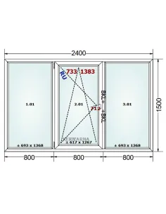 Okno PCV 240 x 150 cm FIX-Rozwierno-Uchylne-FIX Dwuszybowe Gealan S 8000 2