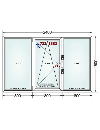 Okno PCV 240 x 150 cm FIX-Rozwierno-Uchylne-FIX Dwuszybowe Gealan S 8000