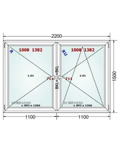 Okno PCV 220 x 150 cm Rozwierne-Rozwierno-Uchylne Dwuszybowe Gealan S 8000 2