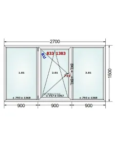 Okno PCV 270 x 150 cm FIX-Rozwierno-Uchylne-FIX Dwuszybowe Gealan S 8000 2