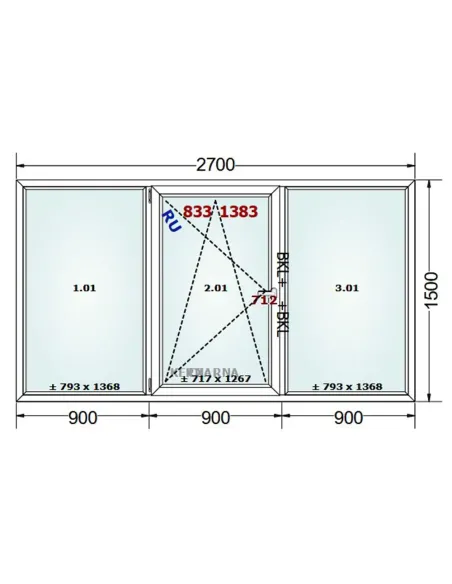 Okno PCV 270 x 150 cm FIX-Rozwierno-Uchylne-FIX Dwuszybowe Gealan S 8000