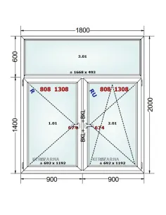 Okno PCV 180 x 200 cm FIX-Rozwierne-Rozwierno-Uchylne Dwuszybowe Gealan S 8000 2
