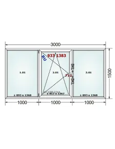 Okno PCV 300 x 150 cm FIX-Rozwierno-Uchylne-FIX Dwuszybowe Gealan S 8000 2