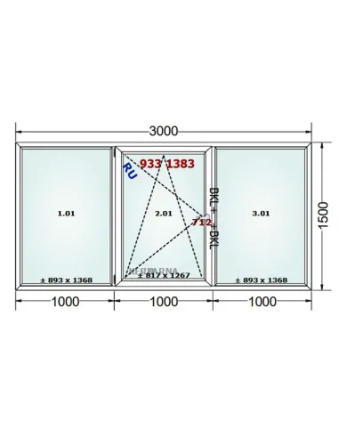 Okno PCV 300 x 150 cm FIX-Rozwierno-Uchylne-FIX Dwuszybowe Gealan S 8000