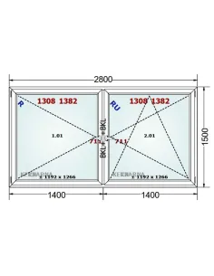Okno PCV 280 x 150 cm Rozwierne-Rozwierno-Uchylne Dwuszybowe Gealan S 8000 2