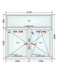 Okno PCV 210 x 200 cm FIX-Rozwierne-Rozwierno-Uchylne Dwuszybowe Gealan S 8000 2