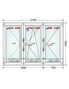 Okno PCV 210 x 150 cm Rozwierne-Rozwierno-Uchylne-Rozwierne Dwuszybowe Gealan S 8000 2