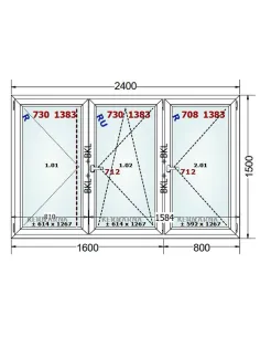 Okno PCV 240 x 150 cm Rozwierne-Rozwierno-Uchylne-Rozwierne Dwuszybowe Gealan S 8000 2