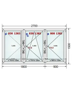 Okno PCV 270 x 150 cm Rozwierne-Rozwierno-Uchylne-Rozwierne Dwuszybowe Gealan S 8000 2