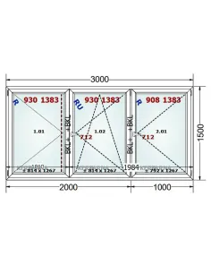 Okno PCV 300 x 150 cm Rozwierne-Rozwierno-Uchylne-Rozwierne Dwuszybowe Gealan S 8000 2