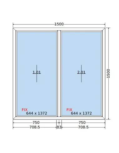 Okno PCV 150x150 cm FIX-FIX (Stałe) Dwuszybowe Decco EkoSun 6